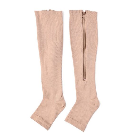 Zipper Compression Socks with Open Toe (S/M) Tan - Picture 5 of 7